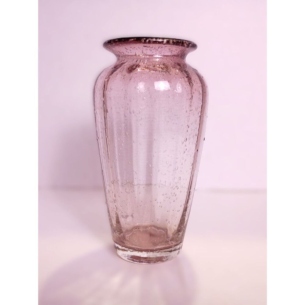 Beautiful Vintage Amethyst Bubble Glass Hand Blown 9.5" Vase
